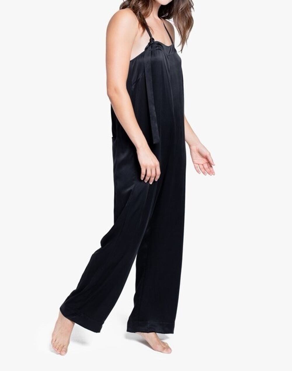 Lunya Washable Silk Sleep Jumpsuit Black Medium Made in USA